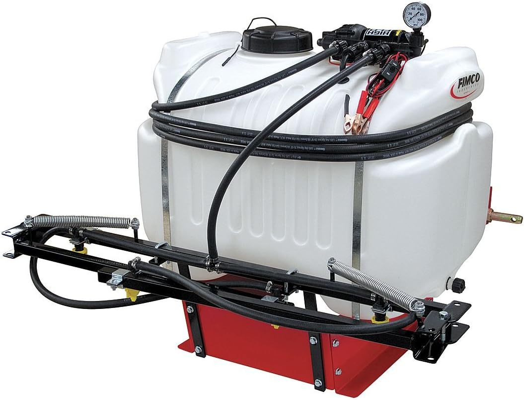 Fimco LG-40-3PT-12V (Part 5302032) 3 Point Hitch Mounted Sprayer, 40 Gallon Poly Tank, 12V 60PSI High-Flo 2.1 GPM Diaphragm Demand Pump, Break-Away Hinges On Boom, Pistol Grip Handgun, 15' Hose