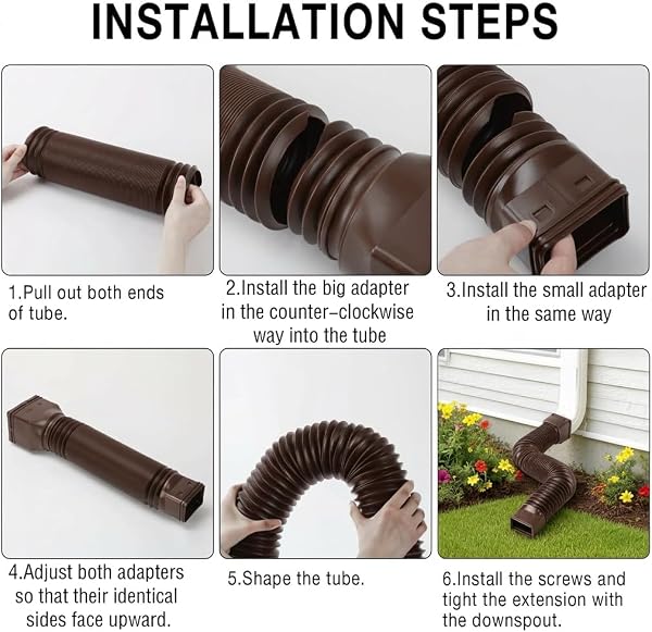 16.5ft Long Gutter Downspout Extensions for Rainwater Drainage, 4β Diameter Thickened Flexible Downspout Extender Extendable from 3.6ft to 16.5ft(Brown) - 3