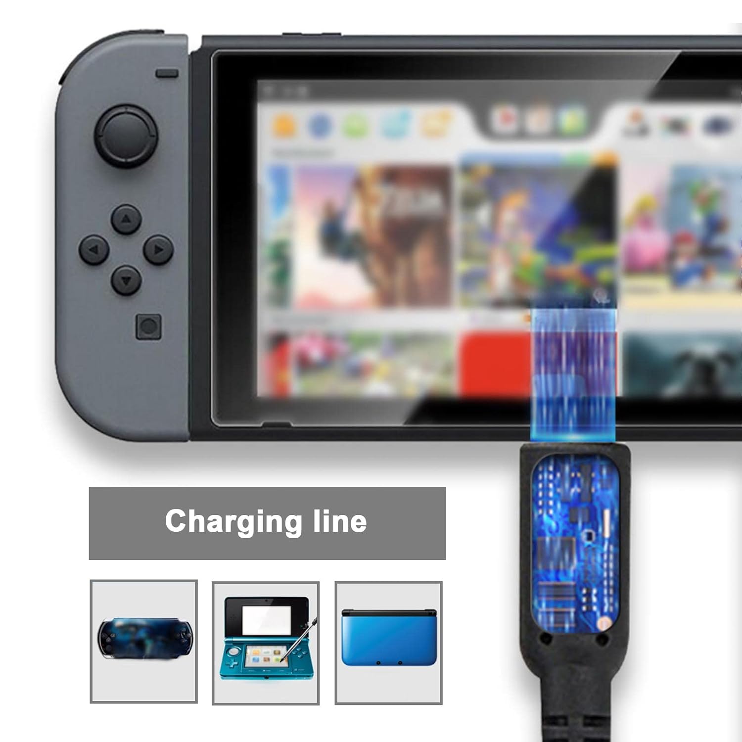 2pcs USB Charging Cable Replacement Compatible with Nintendo DSI/3DS/3DS XL/NEW 3DS/NEW 3DS XL/3DS LL USB Charging Cable Black