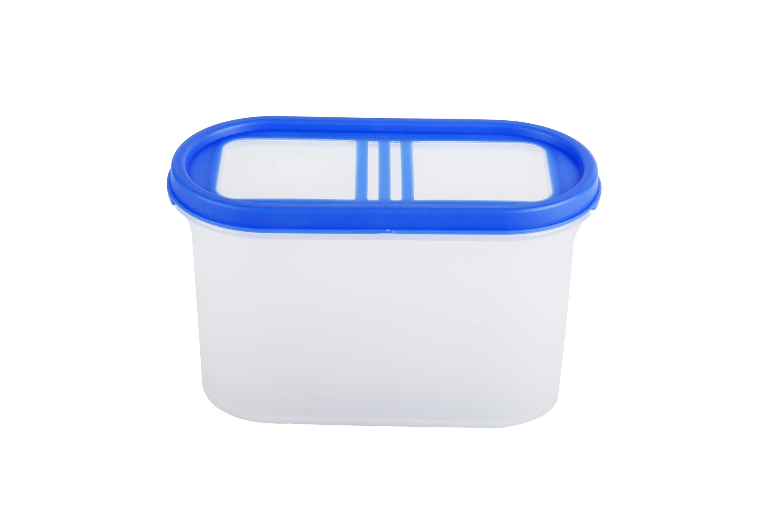 Cutting EDGE 360 View Clear-Top 3 Line Modular Containers Oval Set for Rice, Dal,Atta, Flour, Cereals, Pulses, Snacks, Stackable (1200 ML) Set of 6 - Blue Lids 3