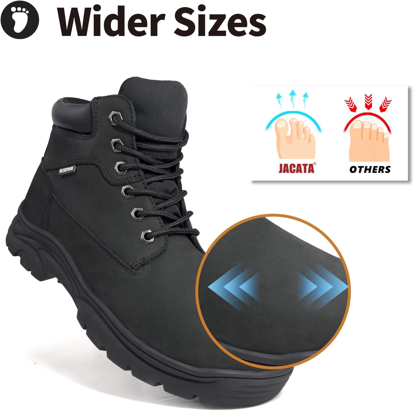 Jacata Work Boots For Men Waterproof Slip Resistant Comfortable Leather Soft Toe Safety Construction Boots for Industrial Warehouse Gardening Hiking Farming - Image 6
