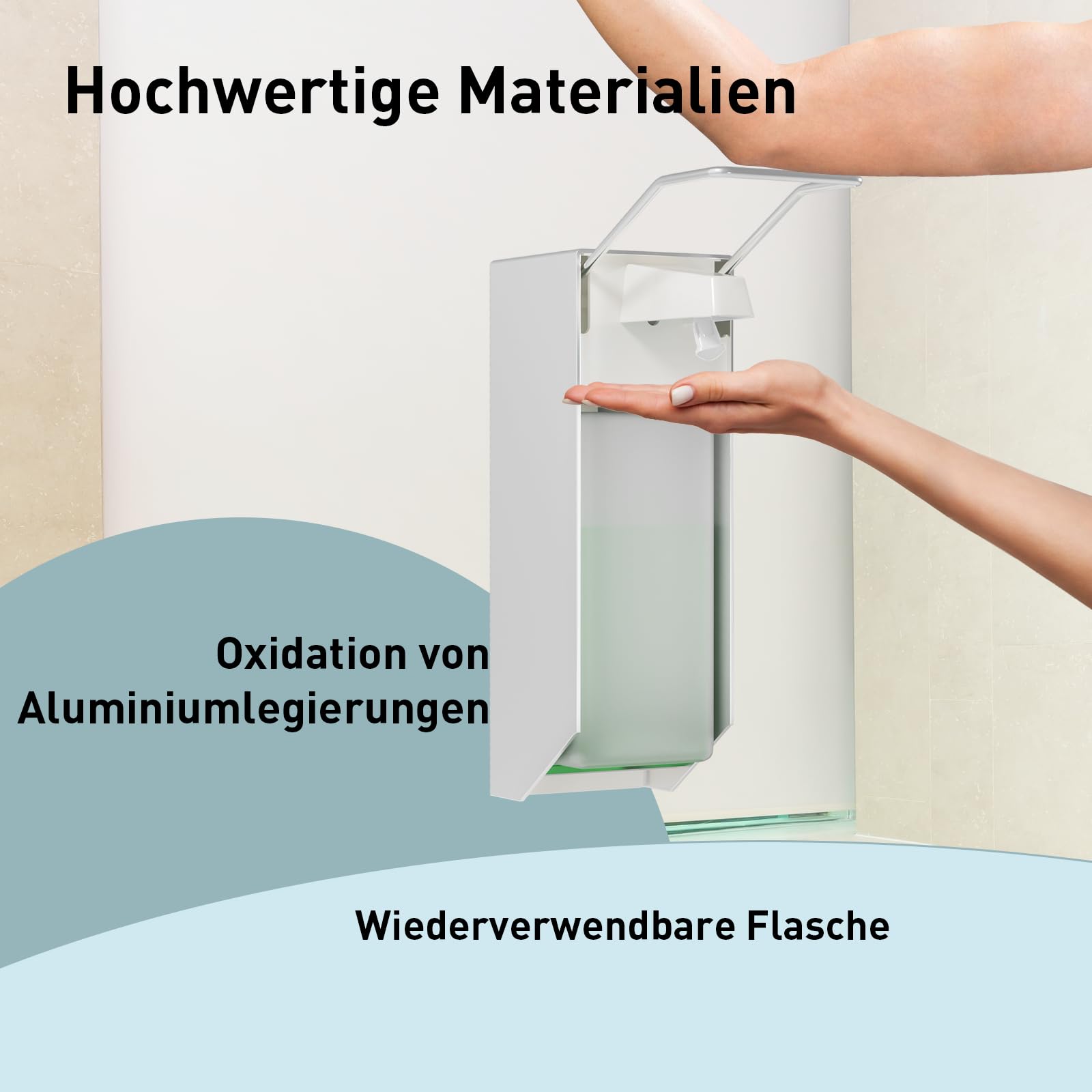 Eurospender 1000ML 2er Set, Seifenspender Mit Wandbefestigung Und Ellbogendruck Für Desinfektionsmittel Und Handseifen, Weiß Soap Dispenser, Aluminium