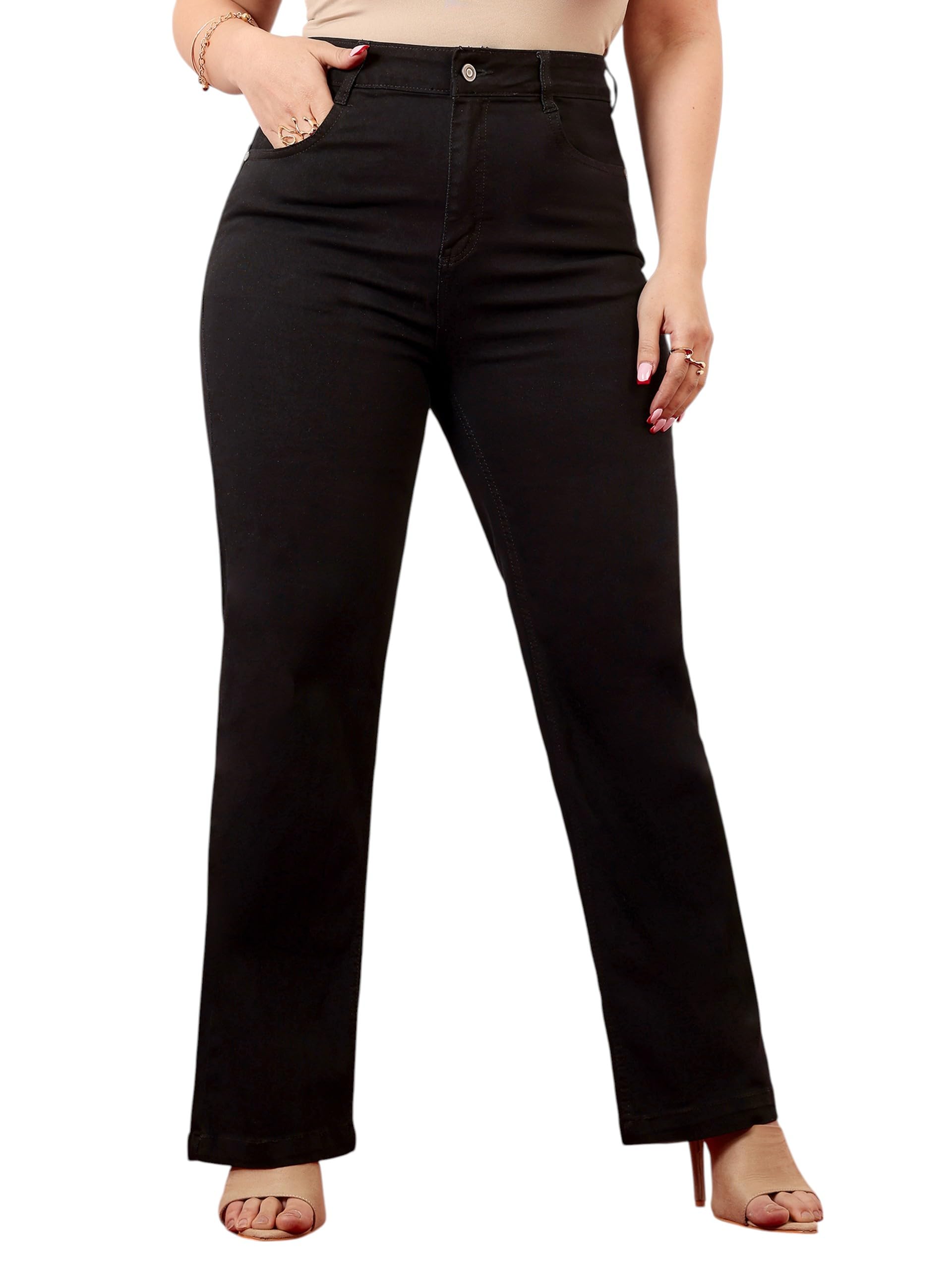 miss chase a+ Women's Straight High Look Regular-Length Stretchable Denim Jeans-picture-29