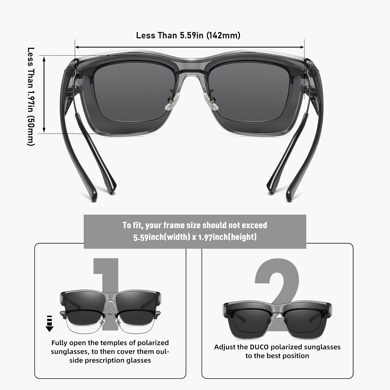 DUCO Trendy Polarized Fit Over Glasses Sunglasses for Men & Women Oversized Wrap Around Shades with UV400 Protection DC8990