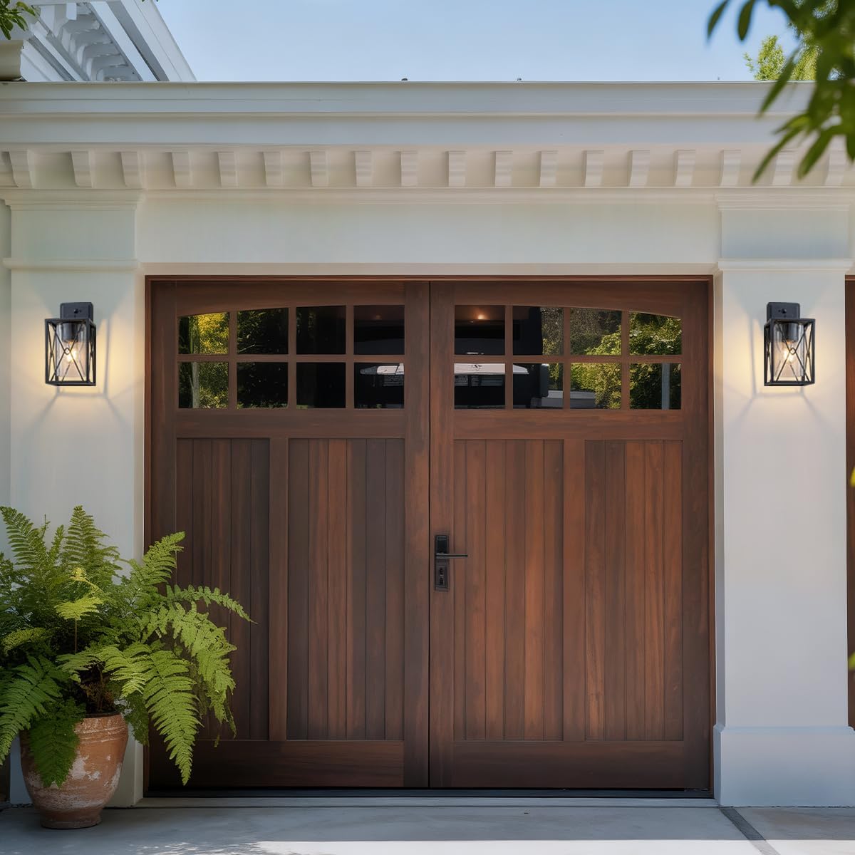 Motion Sensor Outdoor Wall Lights 2 Packs, Dusk to Dawn Exterior Lighting Fixtures with Seeded Glass, Black Porch Wall Lantern with E26 Socket, Patio Sconce Lighting Wall Mount for House