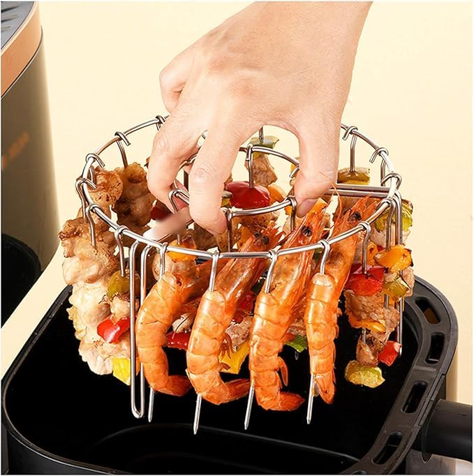 Image of Air Fryer Accessories, 24 pcs Round Skewer Grill Stand, Hanging Stainless Steel Skewer Holder Compatible with Air Fryers and Convection Ovens.