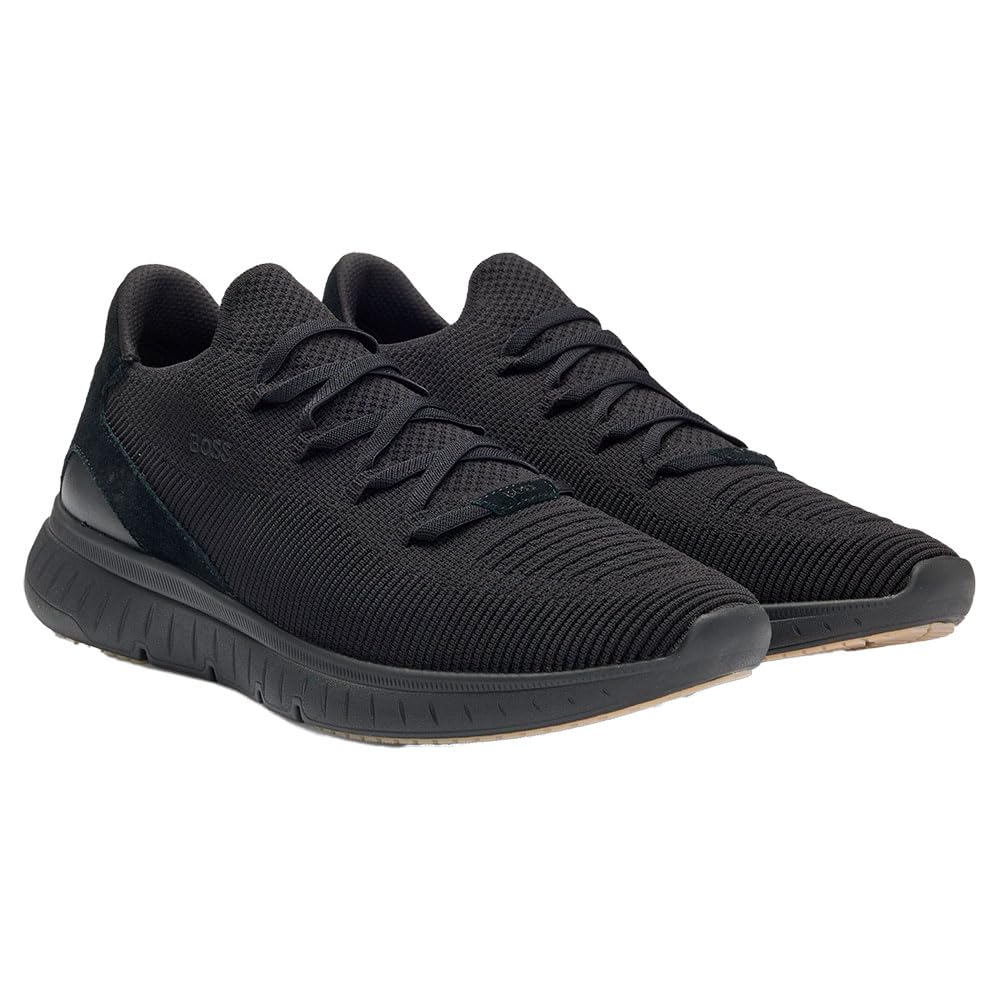 Hugo Boss Men's Black Sneakers,, Fabric Low-Top Trainers With Suede Inserts Size 5 Uk