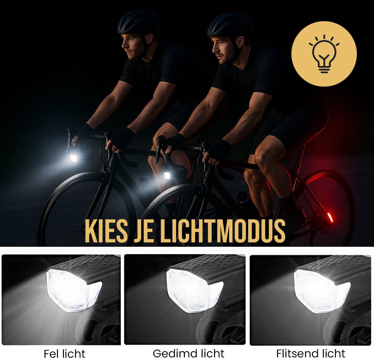 Kit Feux Vélo LED V2 – Avant Blanc + Arrière Rouge – Rechargeable USB-C, 3 Modes, Résistant Aux Intempéries