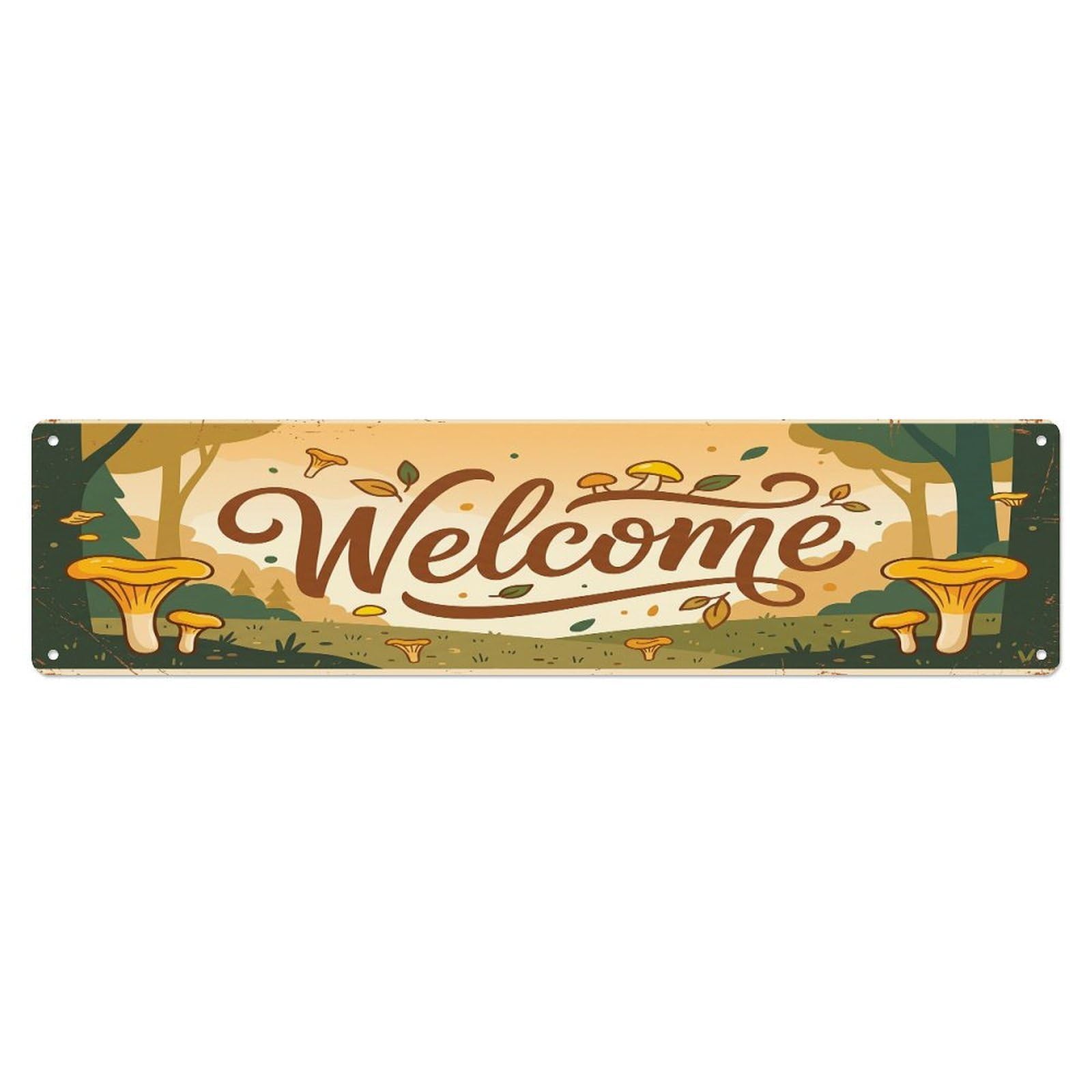 Olhnbad 4X16inch(10X40cm) Vintage Welcome Chanterelle Golden Metal Tin Sign