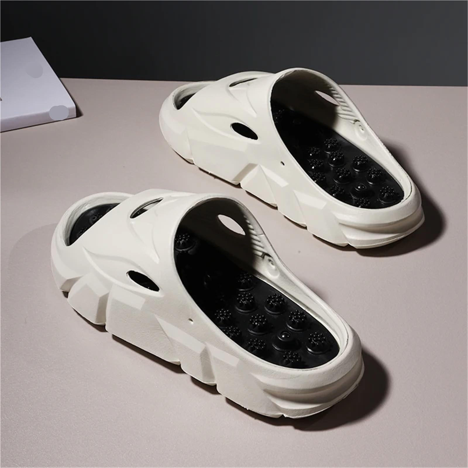 Sommer Männer Massage Hausschuhe Seiten Indoor Outdoor Sandalen Strand Casual Schuhe Weiche Sohle Slides Flip-flops männer(Khaki,41)