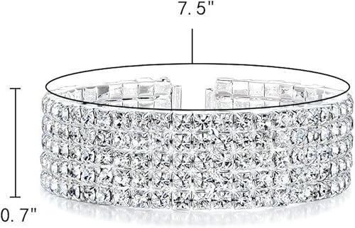 Miniatura 3 de EleQueen pulsera elegante con cristales, de tono plateado, para mujeres, aleación, 16001507-1