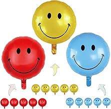 Balloon Shop Smile Aluminum Balloons, Pack of 15, Children, Fun, Bright Smile, America, USA, Smiley, Birthday, Smiley, Party, Commemorative Balloons, Red, Blue, Yellow, Shiny (3 Colors)
