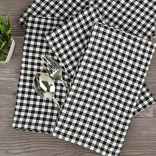 Sweet Needle Black White Vintage Farmhouse Check Cloth Napkins 20X20, Set Of 12, 100% Cotton Heavy Quality Woven Dinner Napkins For Home/Wedding/Party/Cocktail Napkins/Hotel/Restaurant/Bar/Daily Use #TOP4