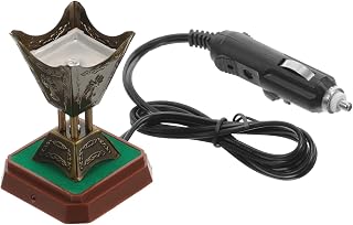 VICASKY Electric Incense Burner for Car Plug in Artistic Metal Aroma Censer in Antique Green Decorative Aromatherapy Burner for Relaxing Air Purifying and Car Decoration