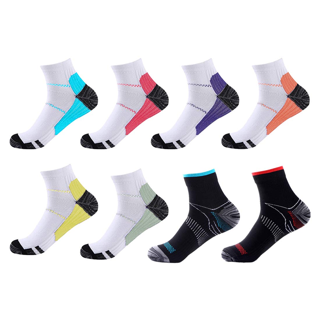 Meowoo 8Pairs Compression Socks for Women & Men, Plantar Fasciitis Socks, Ankle Compression Socks Women, Low Cut Compression Foot Socks for Sports