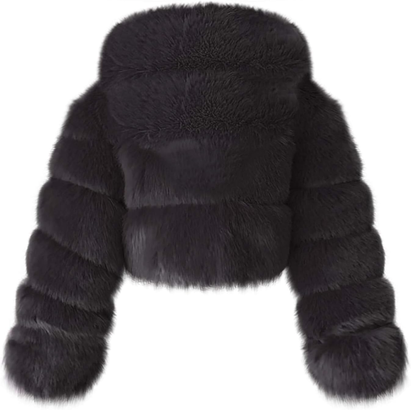 SACFOF Women Fluffy Faux Fur Coat Cropped Jacket Puffer Zip Up Winter Warm Fuzzy Teddy Hooded Outwear - Image 3