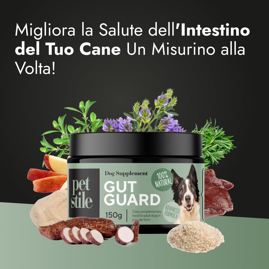 Gut Guard – Integratore per la digestione dei cani con ingredienti naturali, prebiotici e fibre – Supporta intestino, regolarità e benessere generale - Per cani di tutte le età (1x 150 g)