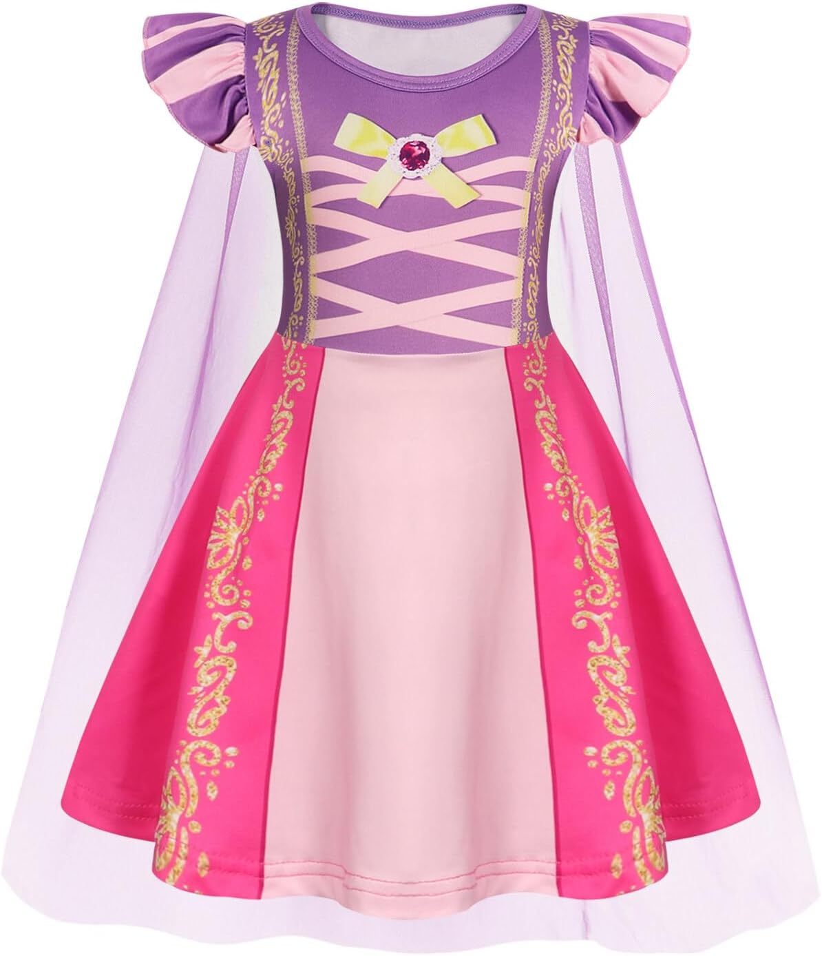 WonderBabe Princess Dress With Cape Girls Christmas Birthday Party Cosplay Costume Toddler Ruffle Sleeve Fancy Outfit Gift