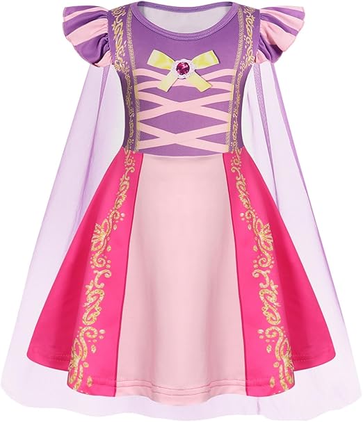 WonderBabe Princess Dress With Cape Girls Christmas Birthday Party Cosplay Costume Toddler Ruffle Sleeve Fancy Outfit Gift
