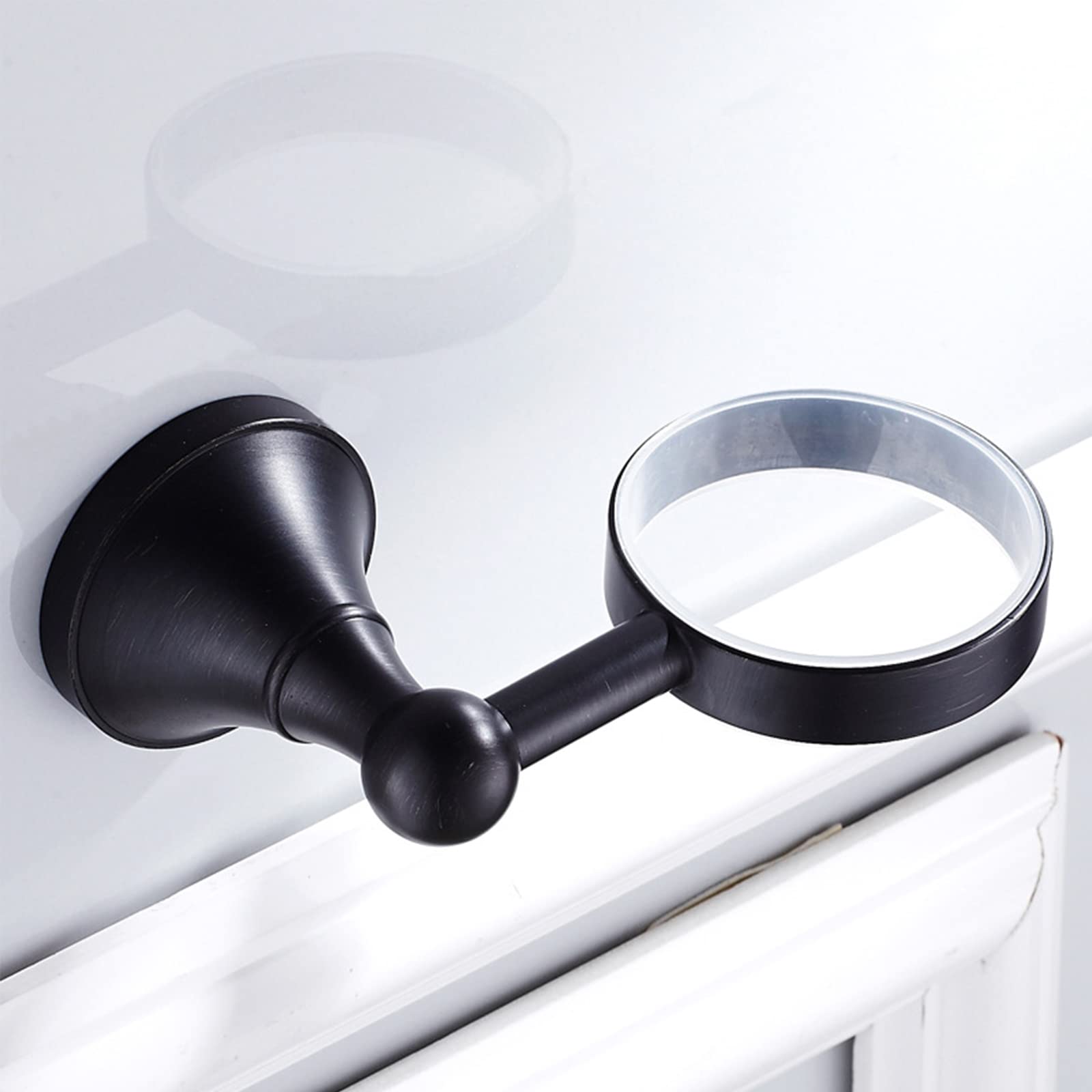Porta Spazzolino Nero, Porta Spazzolino da Bagno A Parete, Porta Spazzolino in Ottone con Tazza in Ceramica per Bagno