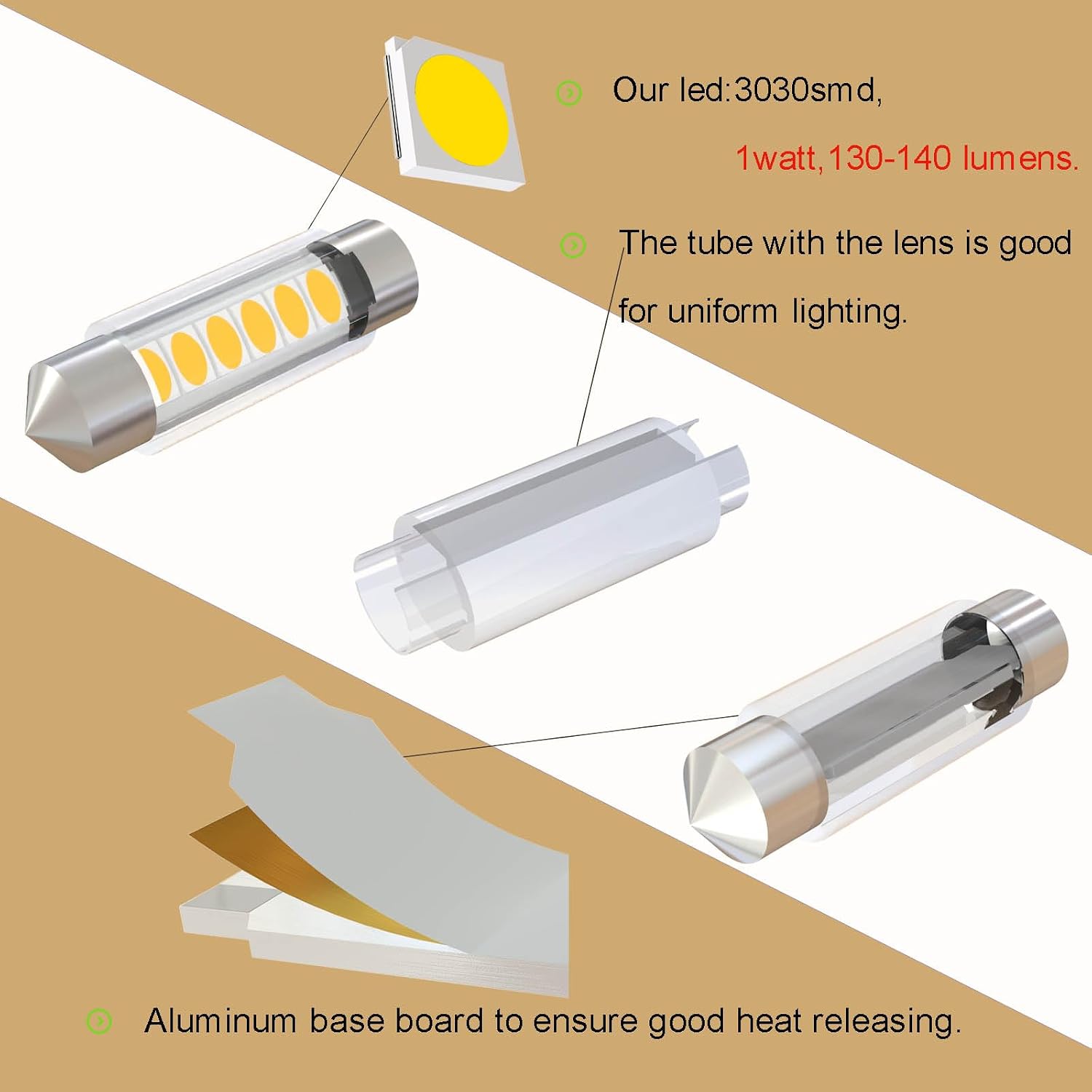 DC 24V 36mm Festoon LED Bulb 6418 LED Car Bulb Warm White 6411 DE3423 for Truck Interior Dome Reading Map Cargo Lights (Pack 6)