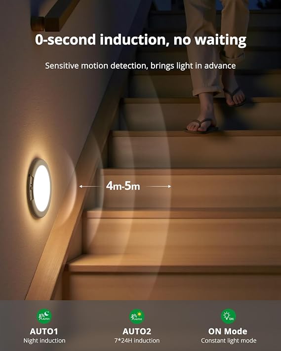 Bojim Rechargeable Ceiling Lights Wireless Waterproof Shower Lighting Inside, 3CCT & Dimmable Magnetic Motion Sensor Lights Battery Operated Closet Light No Wiring for Pantry Laundry 2 Pack