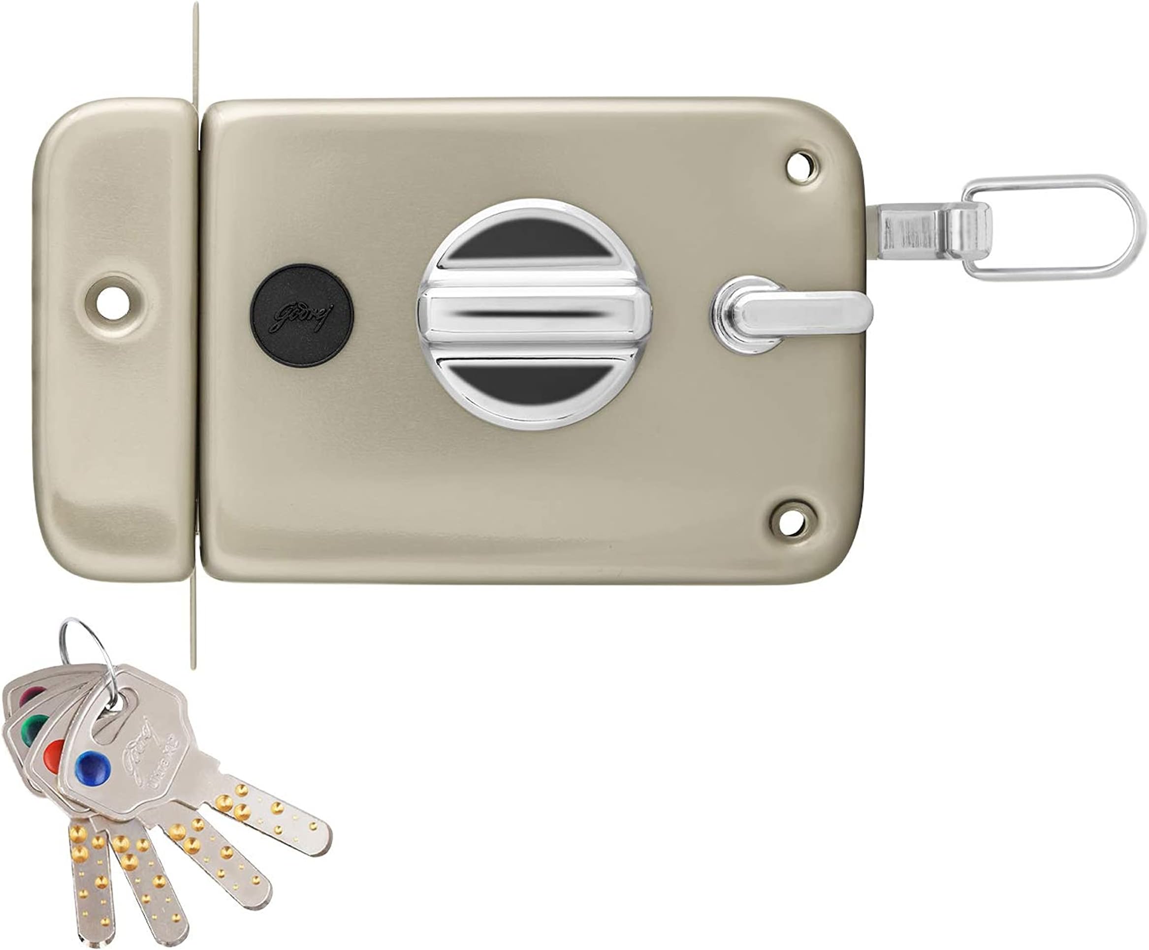 Godrej Locking Solutions and Systems Rim Lock|Twinbolt Ultra XL+|1CK Latchbolt|for Inside Opening Door|Left/Right Handed Doors|4 Keys|5-Year Warranty|Automatic Locking|Satin Nickel Finish