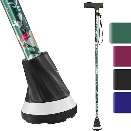 All Terrain Walking Cane for ManWoman - Adjustable Shock Absorption Cane with Floral Surface Print, Canes for Women, Canes for Women for Stability -