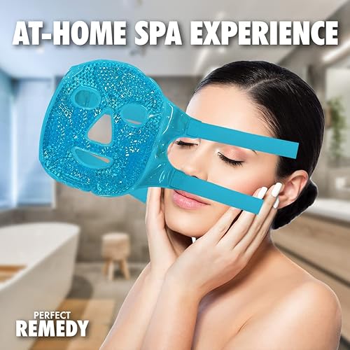 Miniatura 4 de Perfect Remedy Paquete de hielo facial, máscara facial reutilizable de hielo frío y caliente, compresa de gel para ayudar con ojos hinchados y