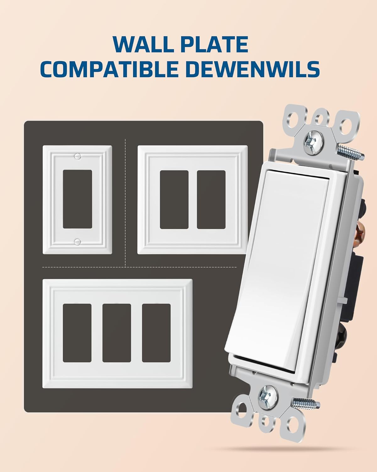 DEWENWILS Single Pole Paddle Rocker Light Switch Replacement, On/Off Wall Control, Residential/Commercial Grade, 15A 120-277V, Grounding Screw, UL Listed, White, 10 Pack