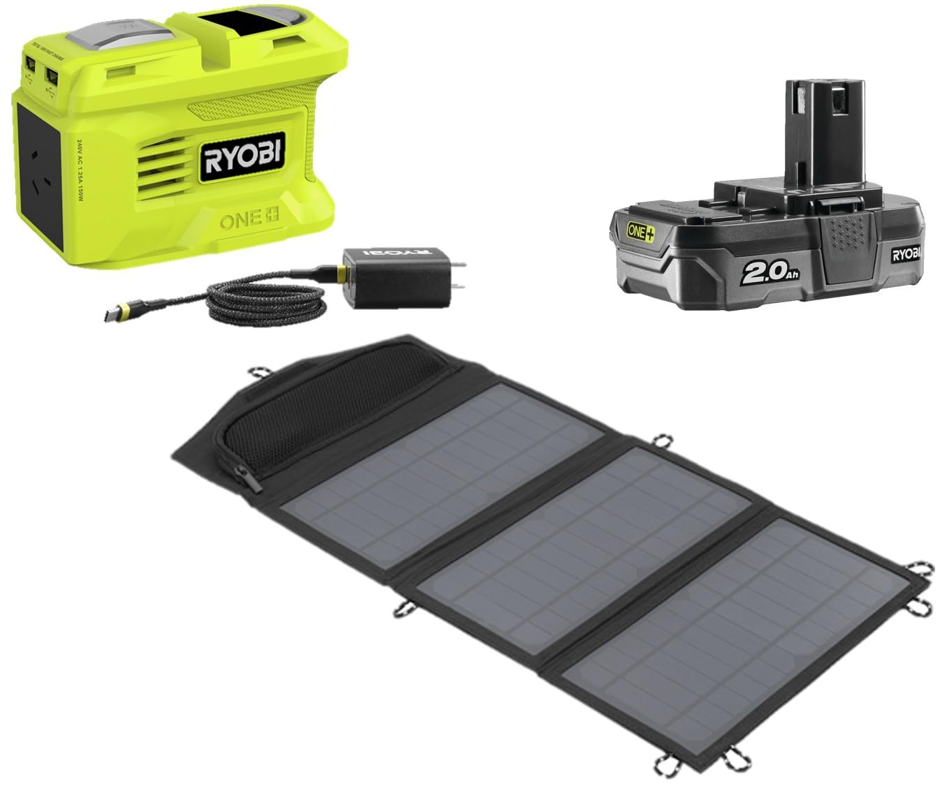 Kit Voyage 18V - Panneau Solaire 21 W + Transformateur/Chargeur RY18BI150B-0 + 1 Batterie Lithium+ 18V 2,0 Ah