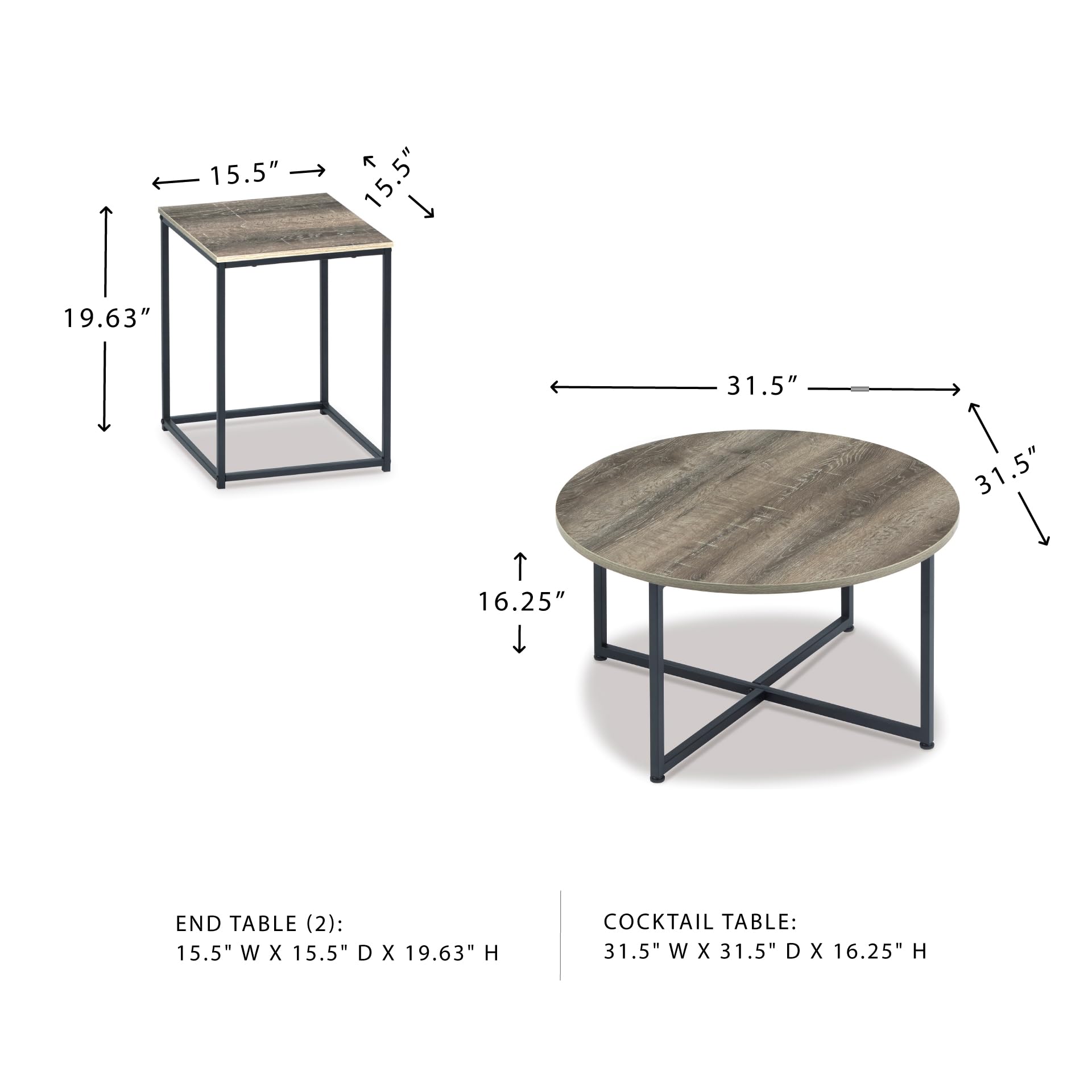 Signature Design by Ashley 3-Piece Living Room Coffee and End Table Set | Round coffee and square end tables Laminate engineered wood Dark metallic frames Contemporary style Wadeworth Series product thumbnail 5