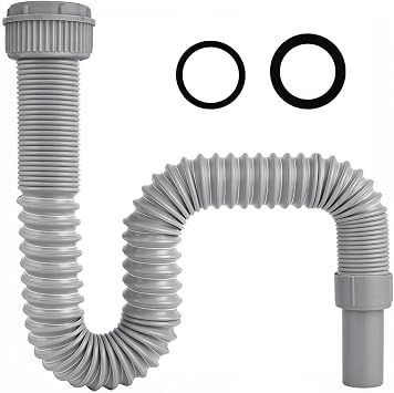 Flexible Waste Pipe 45mm, Extendable Drain Pipe for Sink Drainage, Drain Hose with Steel Wire Support with 40mm Adapter, Durable Sink Waste Kit for Kitchen & Bathroom Grey