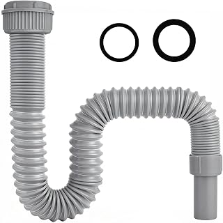 Tubo de desagüe flexible 45 mm, tubo extensible para fregadero, manguera con refuerzo de acero, adaptador 40 mm, kit duradero para cocina y baño (Gris)