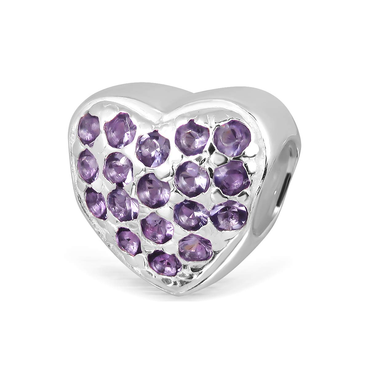 925 braccialetto di perline con ciondolo a forma di cuore in Argento Sterling simulato Zirconia Cubica (Vetro viola)