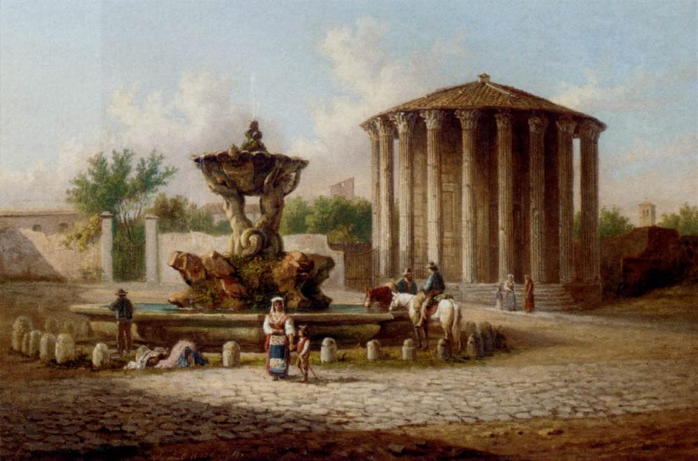 ARTXLXXBN Famous Prints Artwork Pictures Poster Painting Art the Temple of Vesta,by Johann Zahnd Artwork Landscape Pictures for Home Decor 60x90cm