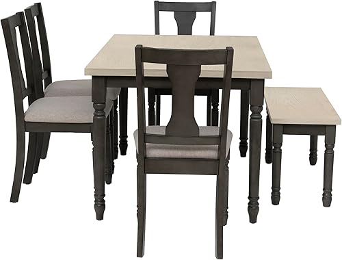 Miniatura 12 de Powell Willow - Juego de comedor de seis piezas con base gris oscuro y parte superior blanca ahumada, incluye mesa de comedor, cuatro sillas y banco