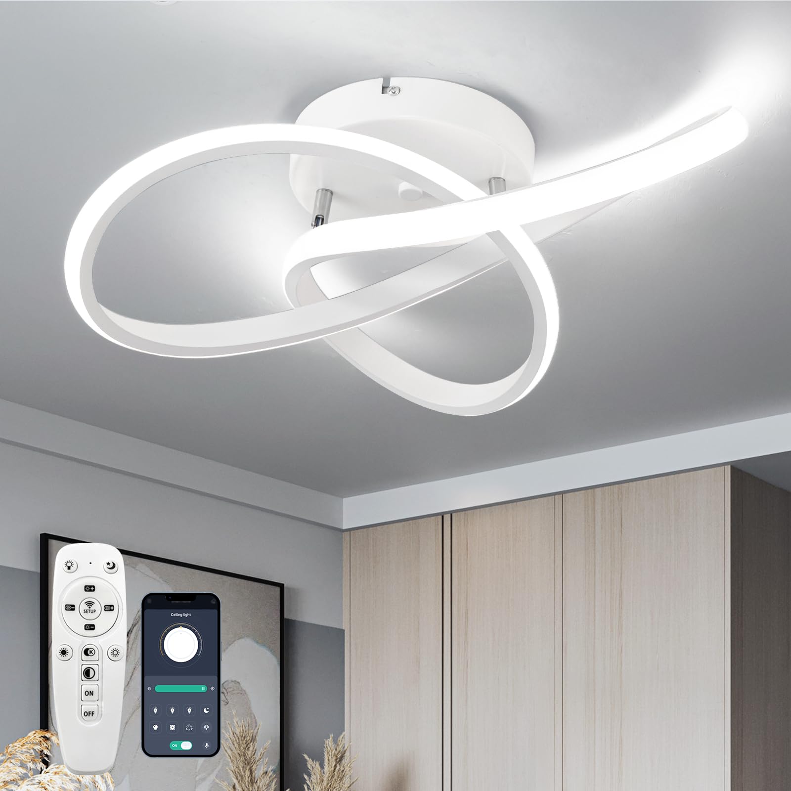 EIDISUNY Led Ceiling Light Dimmable, Modern Led Ceiling Lamp with Remote Control, Minimalist White Ceiling Lights for Bedroom Kitchen Living Room Dining Office Hallway - 42W, White, 40cm, 3000K-6000K