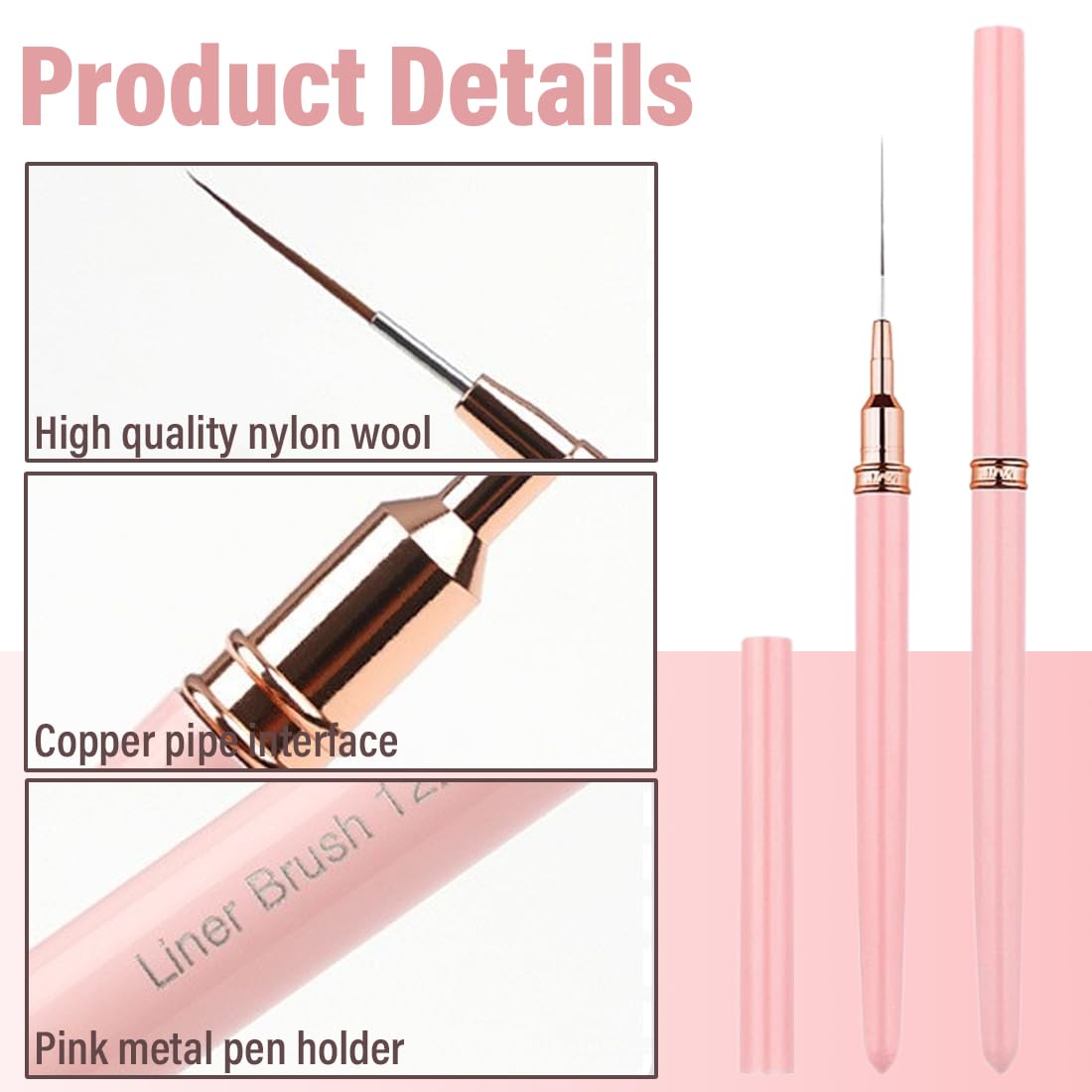 YAYNO Set Pennelli per Nail Art 5 Pezzi Pennelli dimensioni 6/9/12/15/18 mm Disegnare Linee Fini Attrezzo per Unghie Pennelli Liner di Precisione per disegnare e punteggiare le unghie