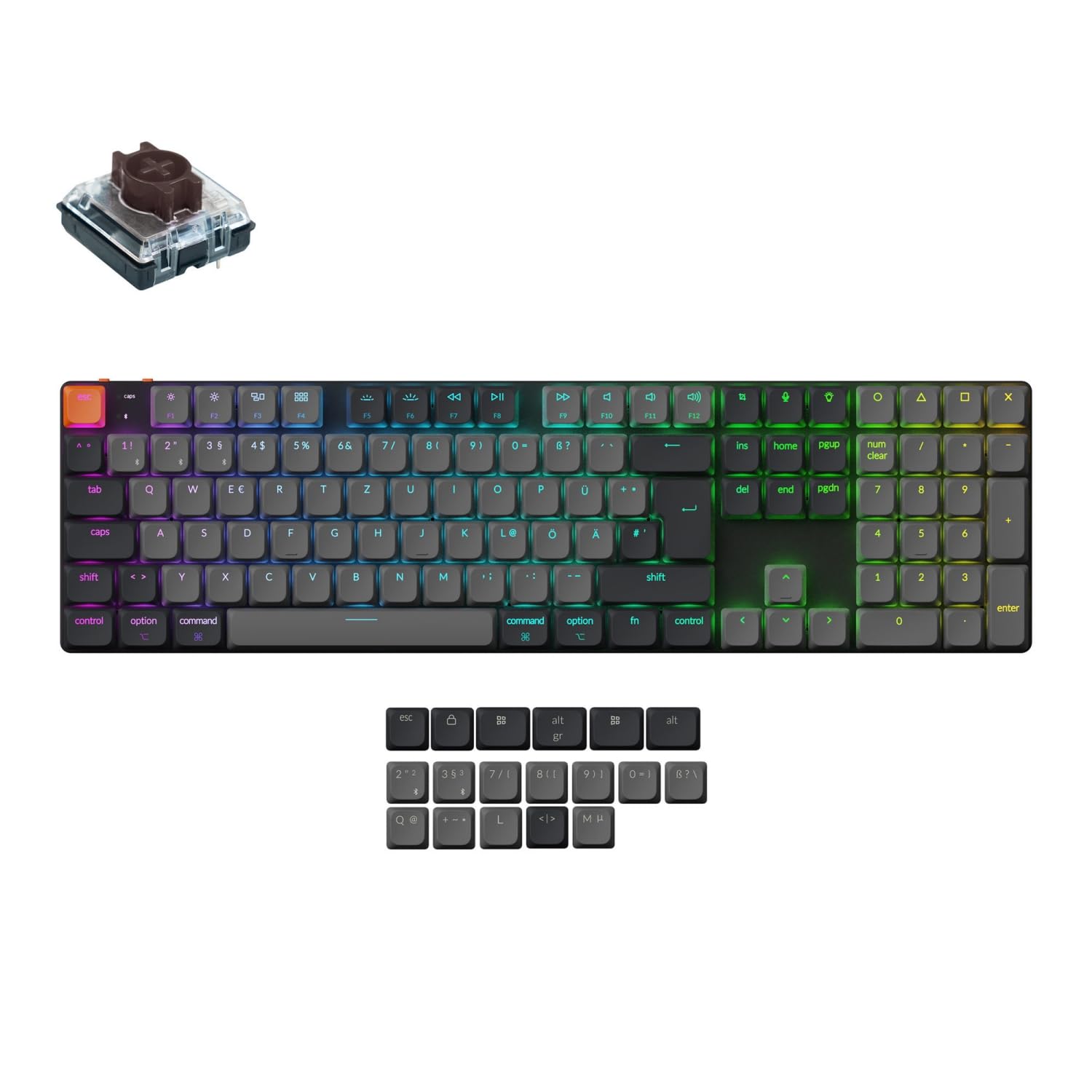 Keychron K5 Version 2 QMK Kabellose Mechanische Tastatur, DE-ISO 100% Layout Full Size QMK Bluetooth Hot-Swap Low-Profile Braun Switches RGB Kompatibel mit Mac Windows Linux
