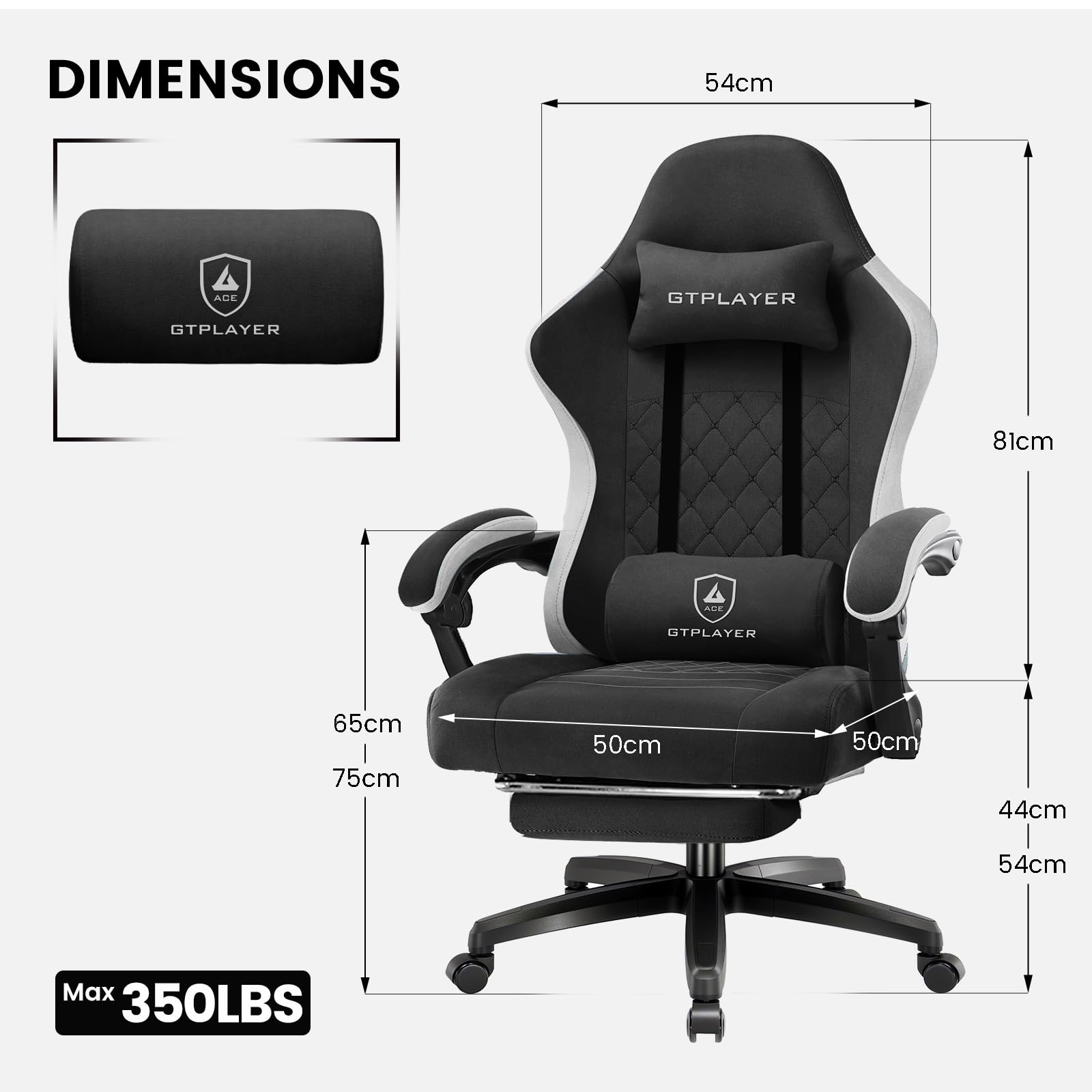 GTPLAYER Chaise Gaming Bureau Ergonomique Fauteuil Gaming Leathaire, accoudoir inclinable, avec Repose-Pieds, Supporte 150 kg, Noir-Blanc