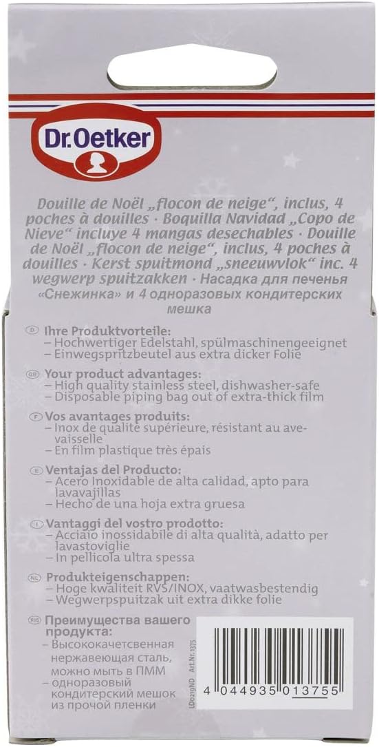 Dr. Oetker Christmas Icing Nozzle Snowflake with 4 Decorating Pockets