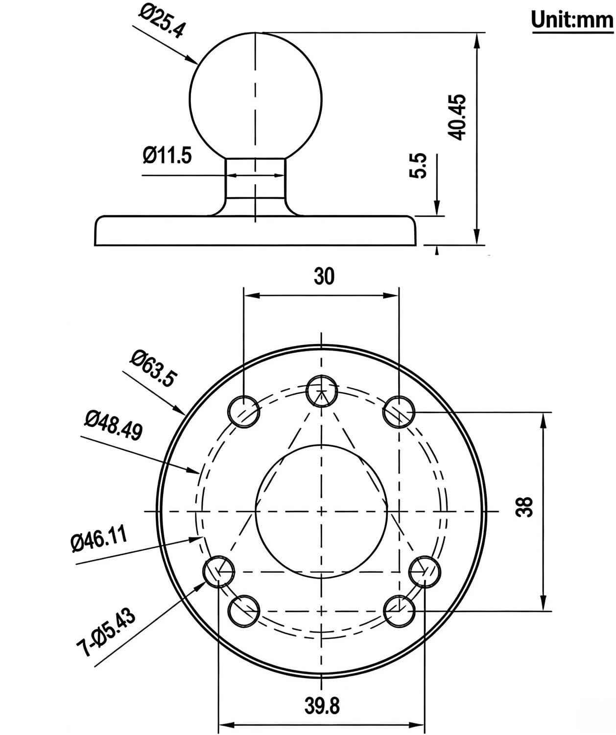 Strg Support de tablette de voiture avec base ronde à visser pour iPad/tablettes 6"