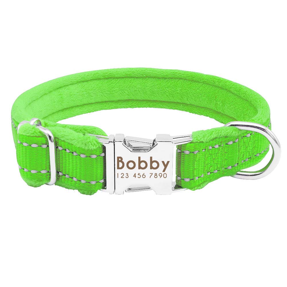 Personalisierte Hundemarke Halsband Nylon Haustier Welpe Pitbull Halsband Perro gepolstert benutzerdefinierte Gravur für kleine mittelgroße Hunde Bulldogge Mops-Grün_L