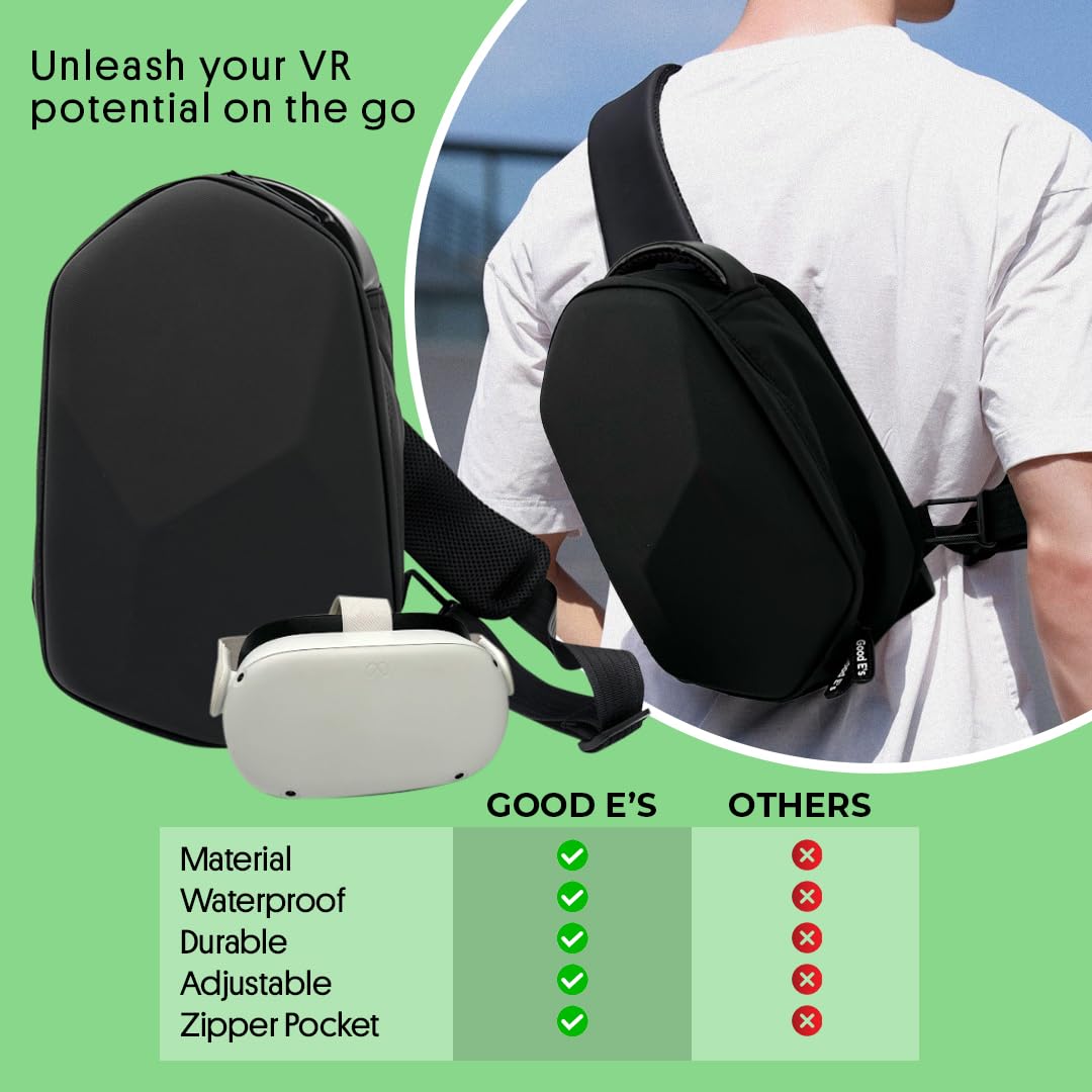Good E's Bolsa para auriculares de realidad virtual, impermeable, resistente al polvo, absorbe los golpes, tela recubierta de poliuretano con bolsillo con cremallera, correa de hombro ajustable, mango