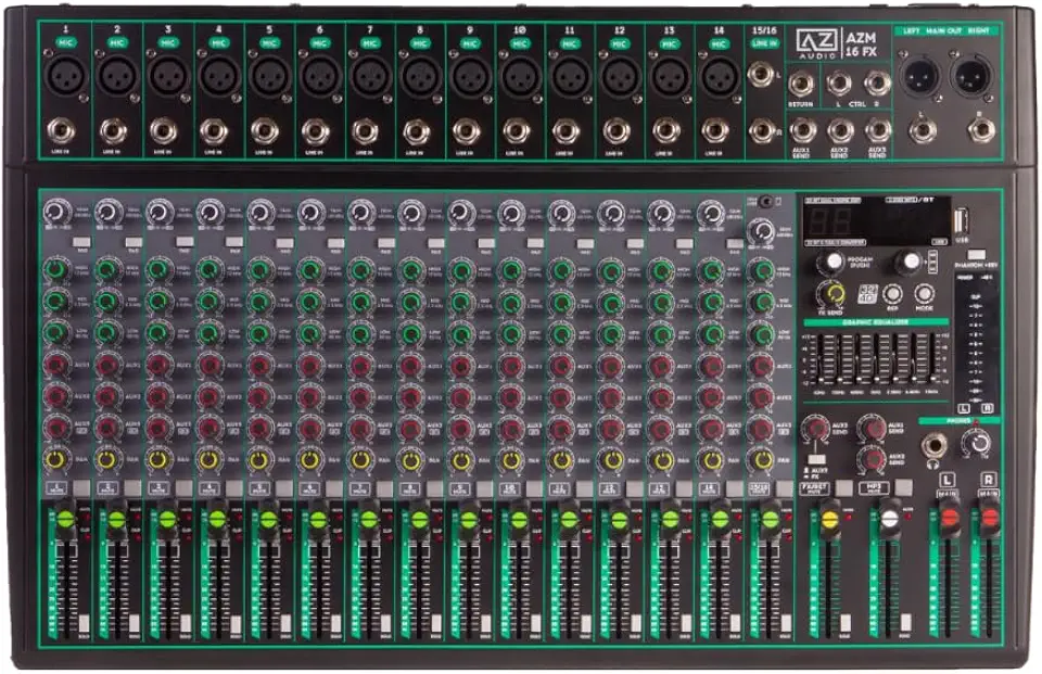 Mesa de Som 16 Canais Bluetooth AZ Audio AZM16FX USB Efeitos