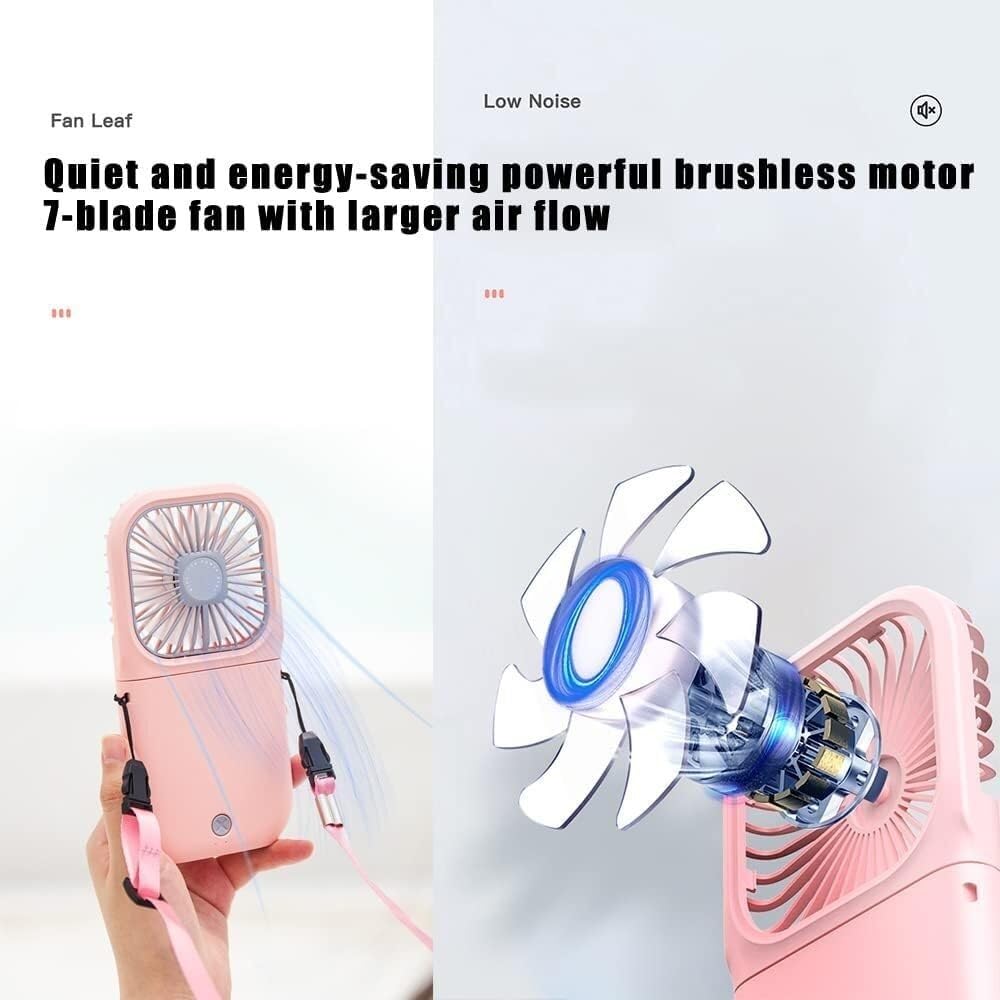 Mini Ventilatore con 3 impostazioni di velocità, Mini Ventilatore Portatile con Regolazione Pieghevole a 180°, Ventilatore Personale da Appendere al Collo, Supporto Mobile Silenzioso