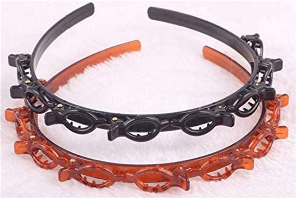 Double Layer Twist Plait Headband Hair Tools, Double Bangs Hairstyle Hairpin, Multi-layer hollow woven headband, Headband With Alligator Clip Korean style fashionable girl braided hair (2 PCS)