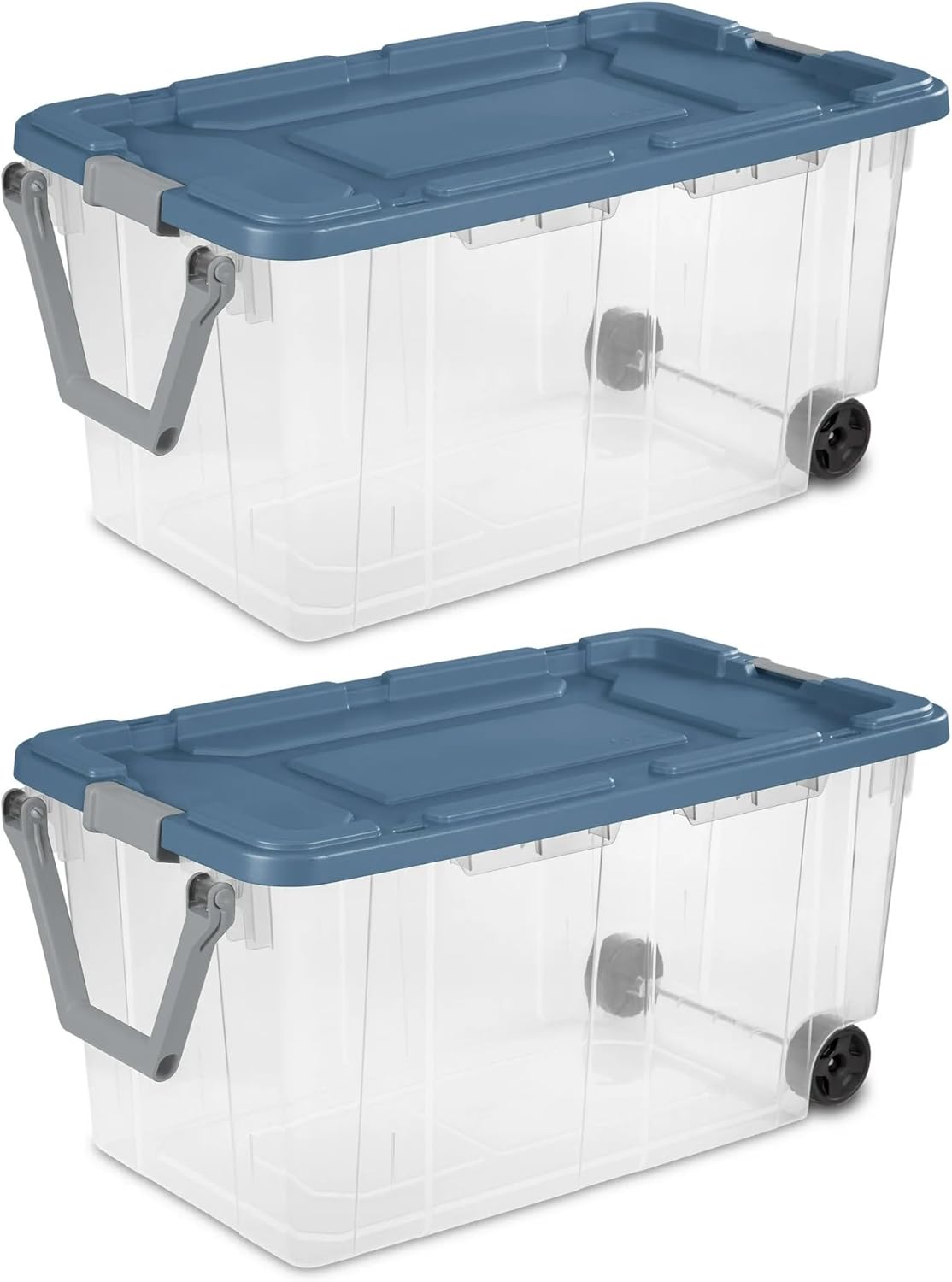 40 Gallon Plastic Storage Box, Wheeled Industrial Tote, Pack of 2