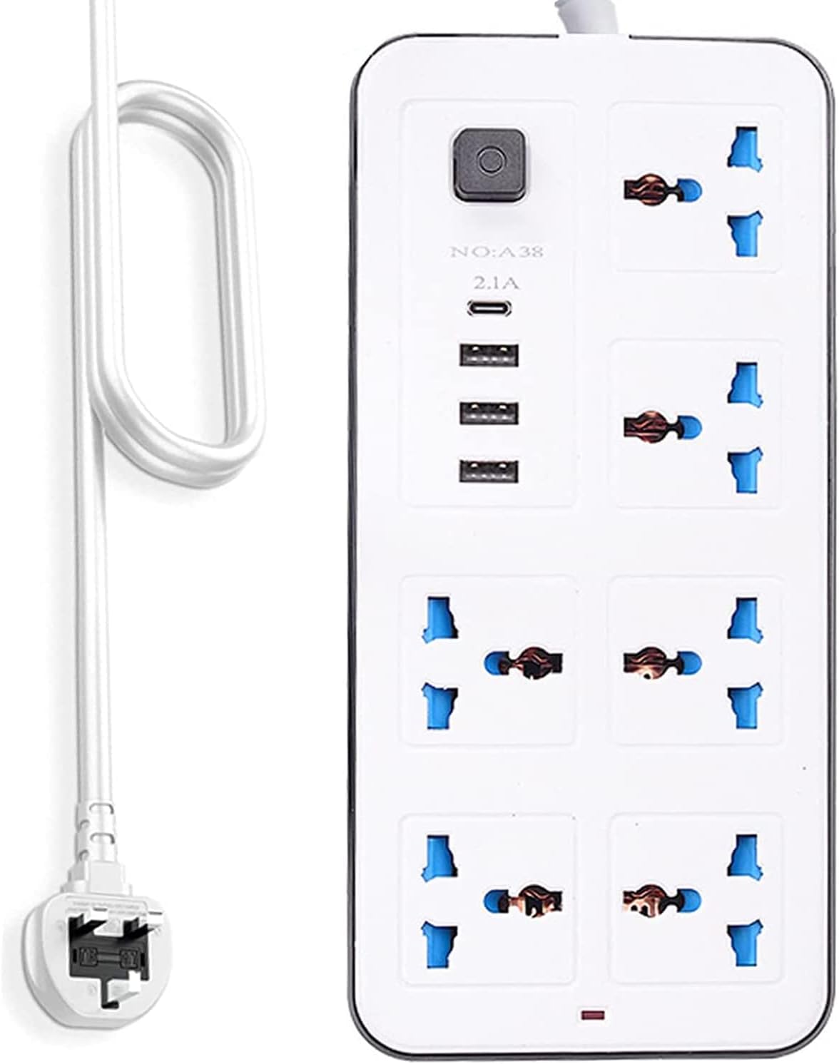 Tycom Power Strip Surge Protector with USB- Extension Cord Flat Plug with Widely 6 AC Outlet and 3 USB + 1 Type C, Small Desktop Station with 6 ft Power Cord, Compact Socket (GK-A38-WHT)